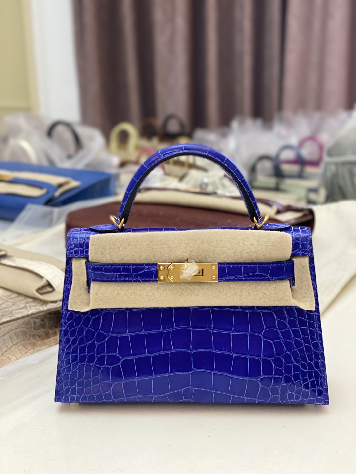 Hermes Kelly Mini II Bag 19CM In Blue Electric Shiny Alligator Leather